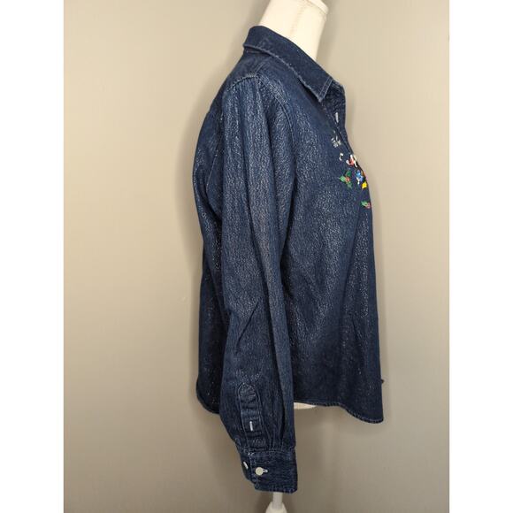 Walt Disney vtg 90s Mickey Minnie Christmas Holiday denim shirt XL - Picture 10 of 12